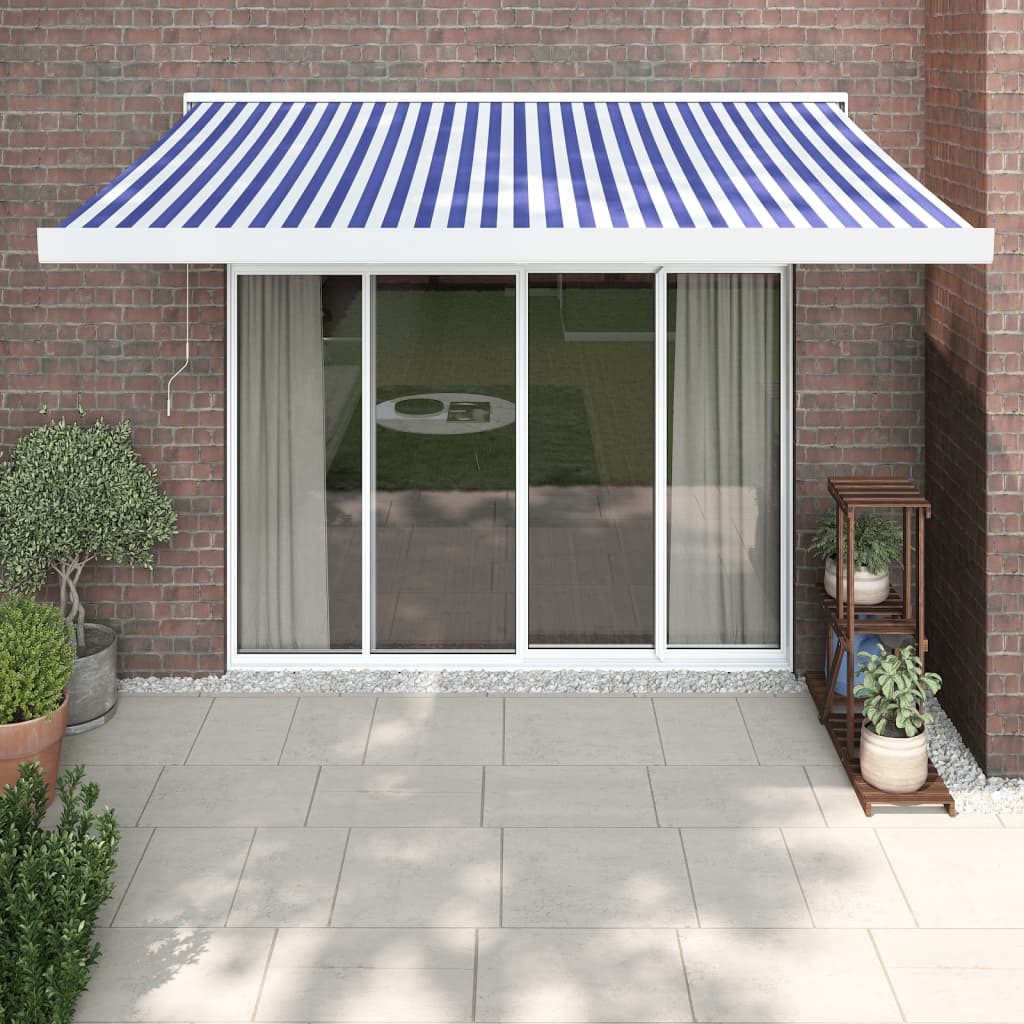 VidaXL Ausziehbare Markise 3x2,5 m Stoff und Aluminium Blau und Weiß
