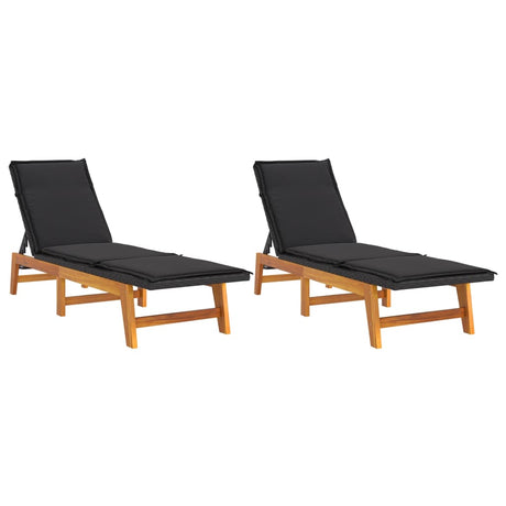 Vidaxl ligbedden 2 st met kussens poly rattan en massief acaciahout