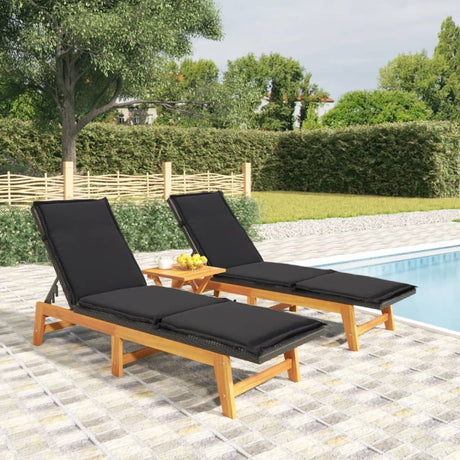 Vidaxl ligbedden 2 st met kussens poly rattan en massief acaciahout