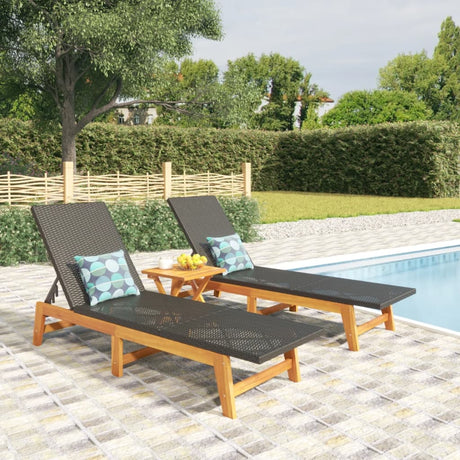Vidaxl ligbedden 2 st poly rattan en massief acaciahout zwart en bruin