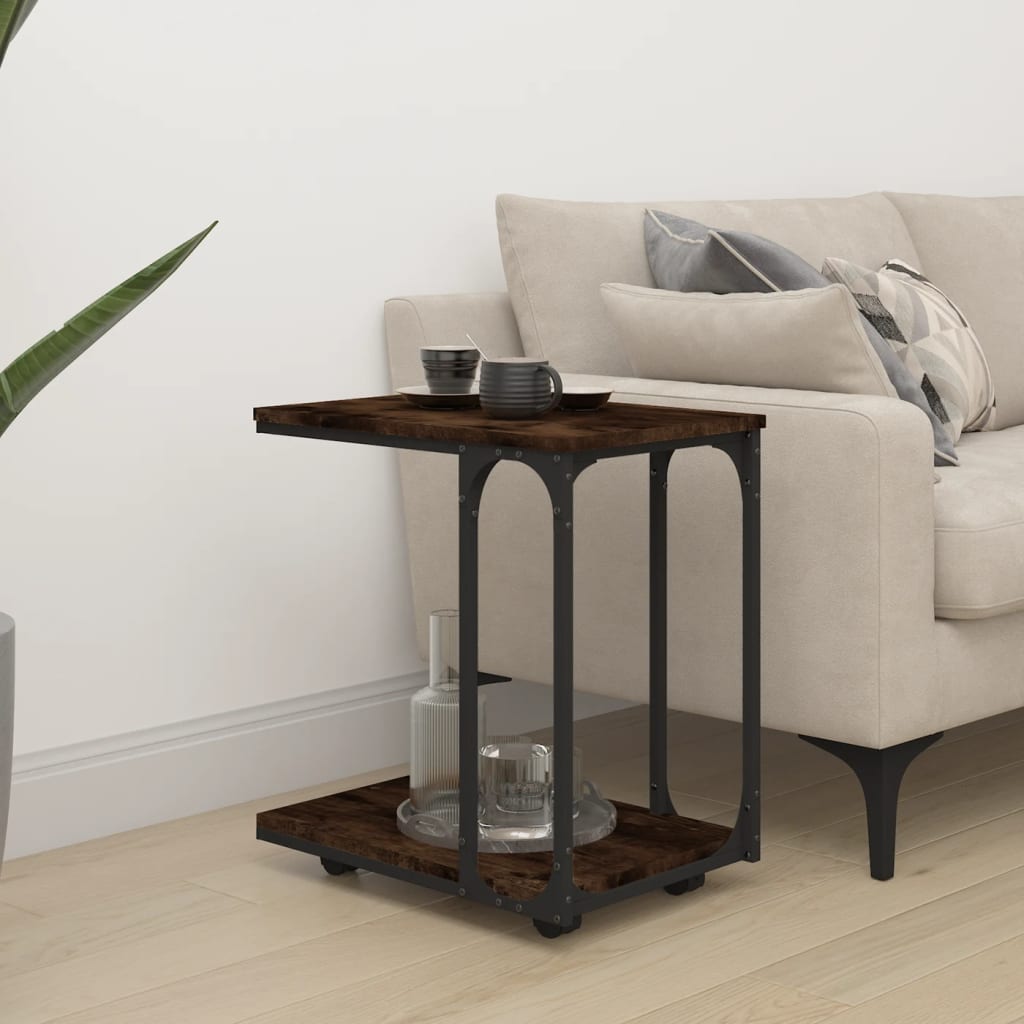 Vidaxl bijzettafel met wieltjes 50x35x55,5 cm hout gerookt eikenkleur