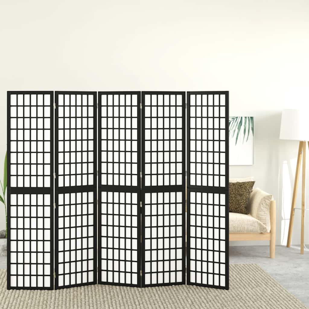 Vidaxl kamerscherm inklapbaar 5 panelen japanse stijl 200x170 cm zwart