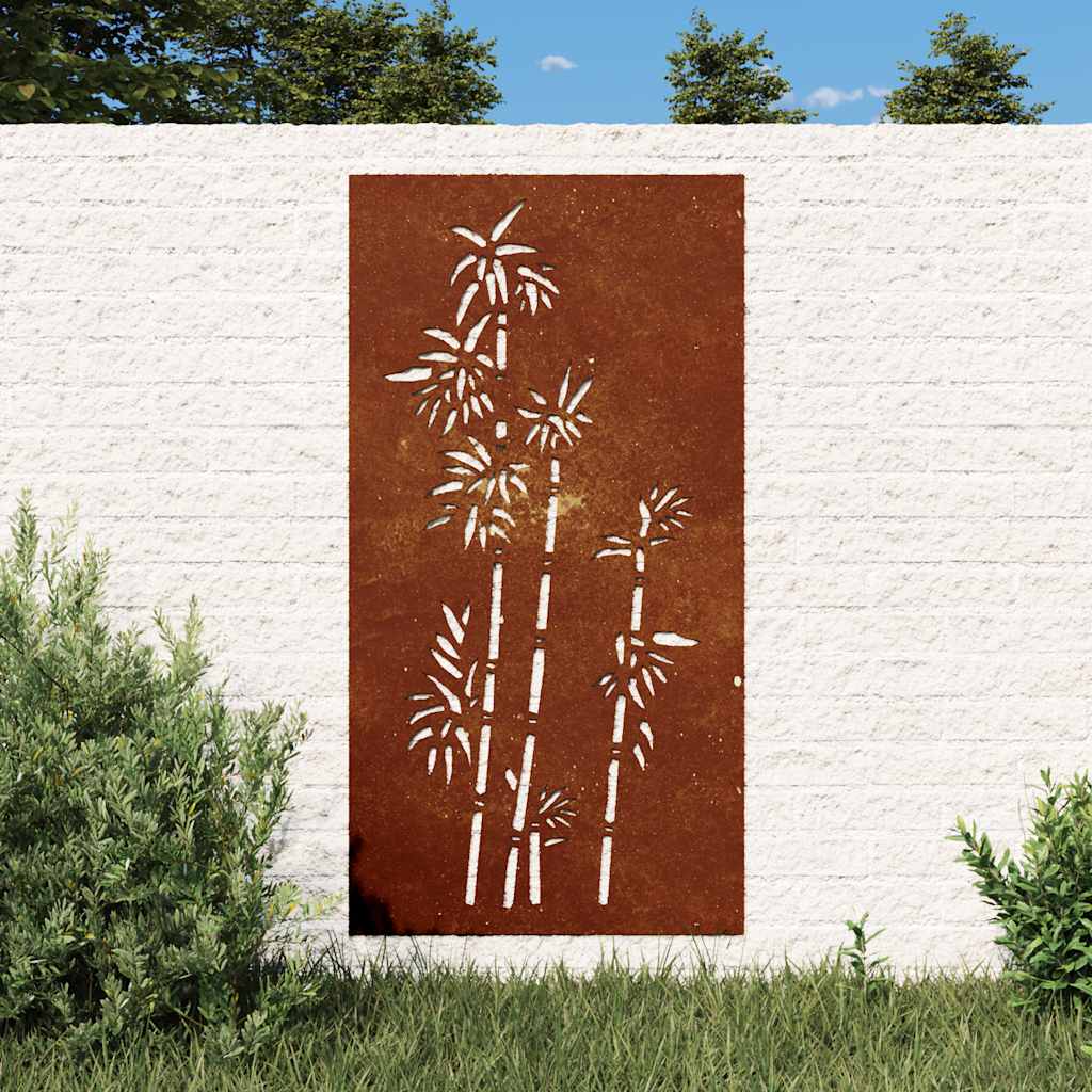 Vidaxxl Wanddekoration Garten Bambus Design 105x55 cm Cortenstahl
