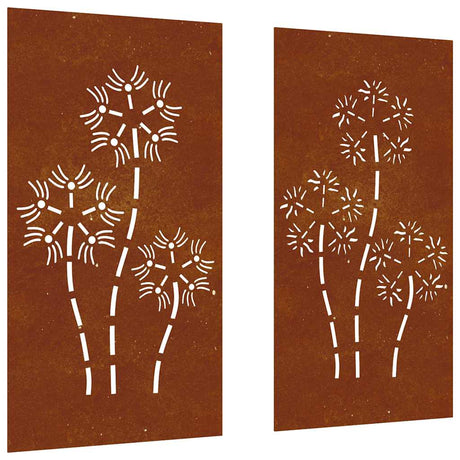 Vidaxxl Wanddekoration Garten 2 Stück Blumenmuster 105x55 cm Cortenstahl