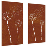 VidaXL Wanddekoration Garten 2 Stück Blumenmuster 105x55 cm Cortenstahl