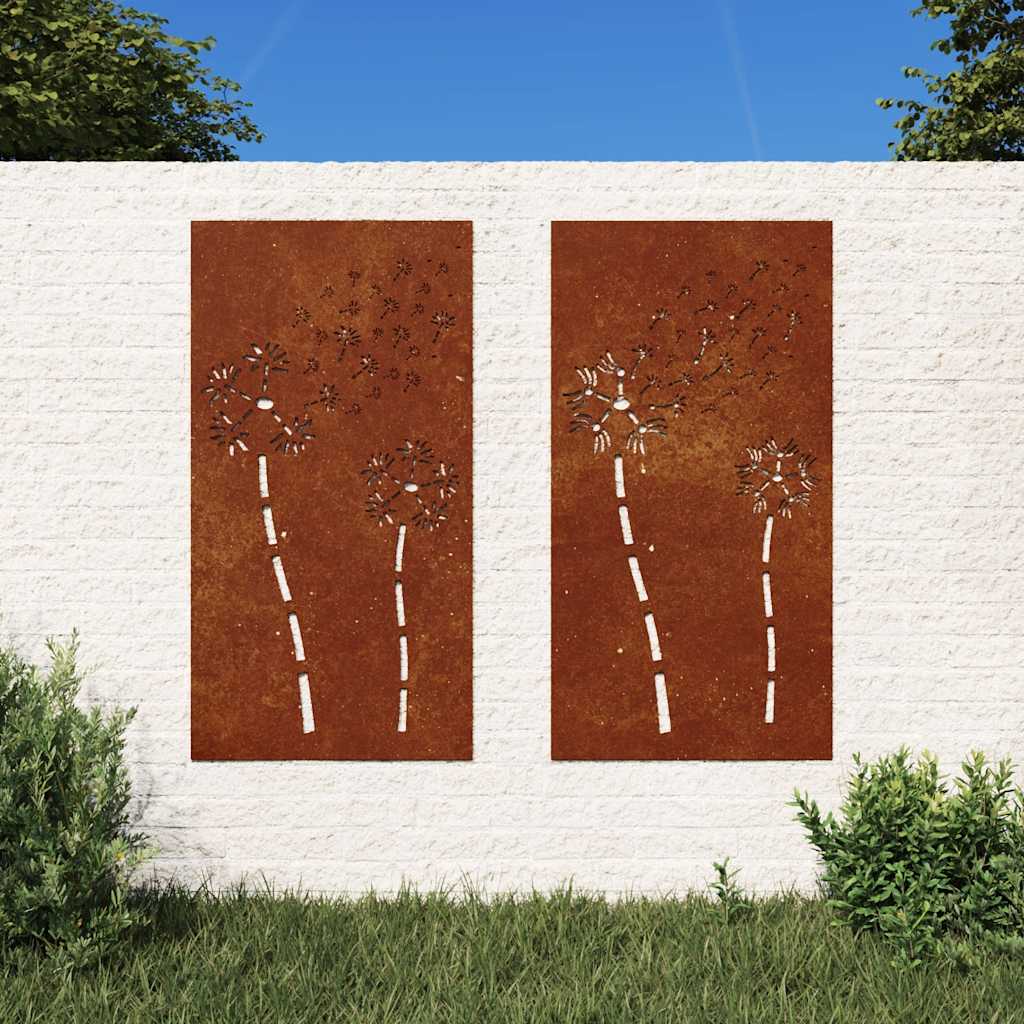 VidaXL Wanddekoration Garten 2 Stück Blumenmuster 105x55 cm Cortenstahl