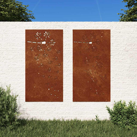 VidaXL Wanddekoration Garten 2 Stück Blumenmuster 105x55 cm Cortenstahl