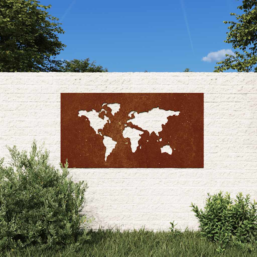 Vidaxxl Wanddekoration Garten Weltkarte Design 105x55 cm Cortenstahl