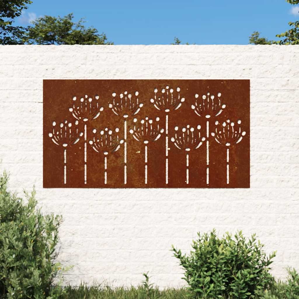 VidaXL Wanddekoration Gartenblumendesign 105x55 cm Cortenstahl