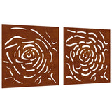 Vidaxxl Wanddekoration Garten 2 Stk. Rosendesign 55x55 cm Cortenstahl