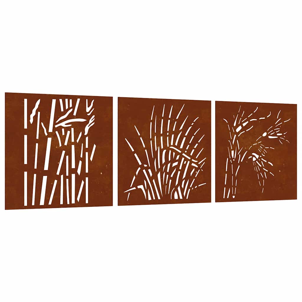 Vidaxxl Wanddekoration Garten 3 Stück Grasdesign 55x55 cm Cortenstahl