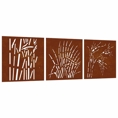 Vidaxxl Wanddekoration Garten 3 Stück Grasdesign 55x55 cm Cortenstahl