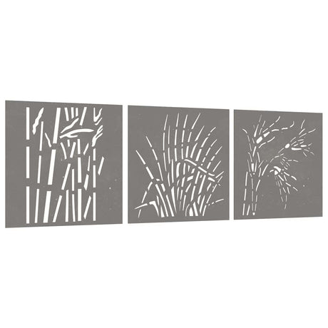 Vidaxxl Wanddekoration Garten 3 Stück Grasdesign 55x55 cm Cortenstahl