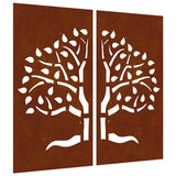 VidaXL Wanddekoration Garten 2 Stk. Baumdesign 105x55 cm Cortenstahl