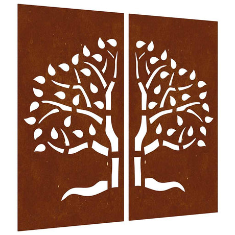 VidaXL Wanddekoration Garten 2 Stk. Baumdesign 105x55 cm Cortenstahl