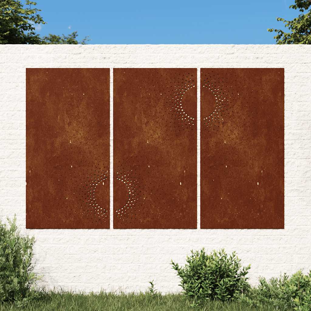 VidaXL Wanddekoration Garten 3 Stk. Sonnendesign 105x55 cm Cortenstahl