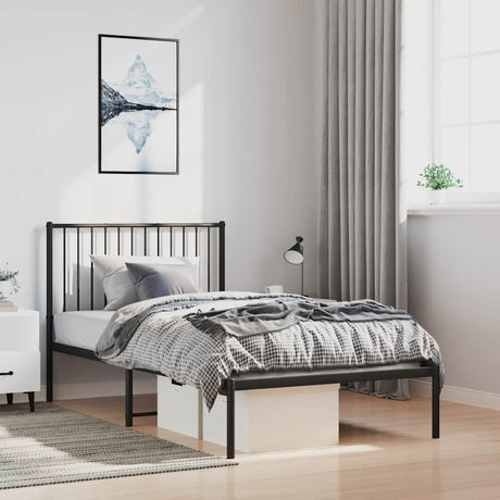 Vidaxl bedframe met hoofdbord metaal zwart 100x190 cm