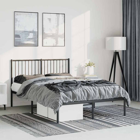 Vidaxl bedframe met hoofdbord metaal zwart 135x190 cm