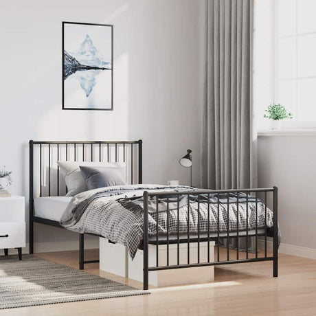 Vidaxl bedframe met hoofd- en voeteneinde metaal zwart 100x190 cm