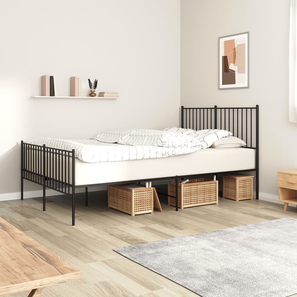 Vidaxl bedframe met hoofd- en voeteneinde metaal zwart 140x190 cm
