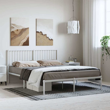 Vidaxl bedframe met hoofdbord metaal wit 150x200 cm