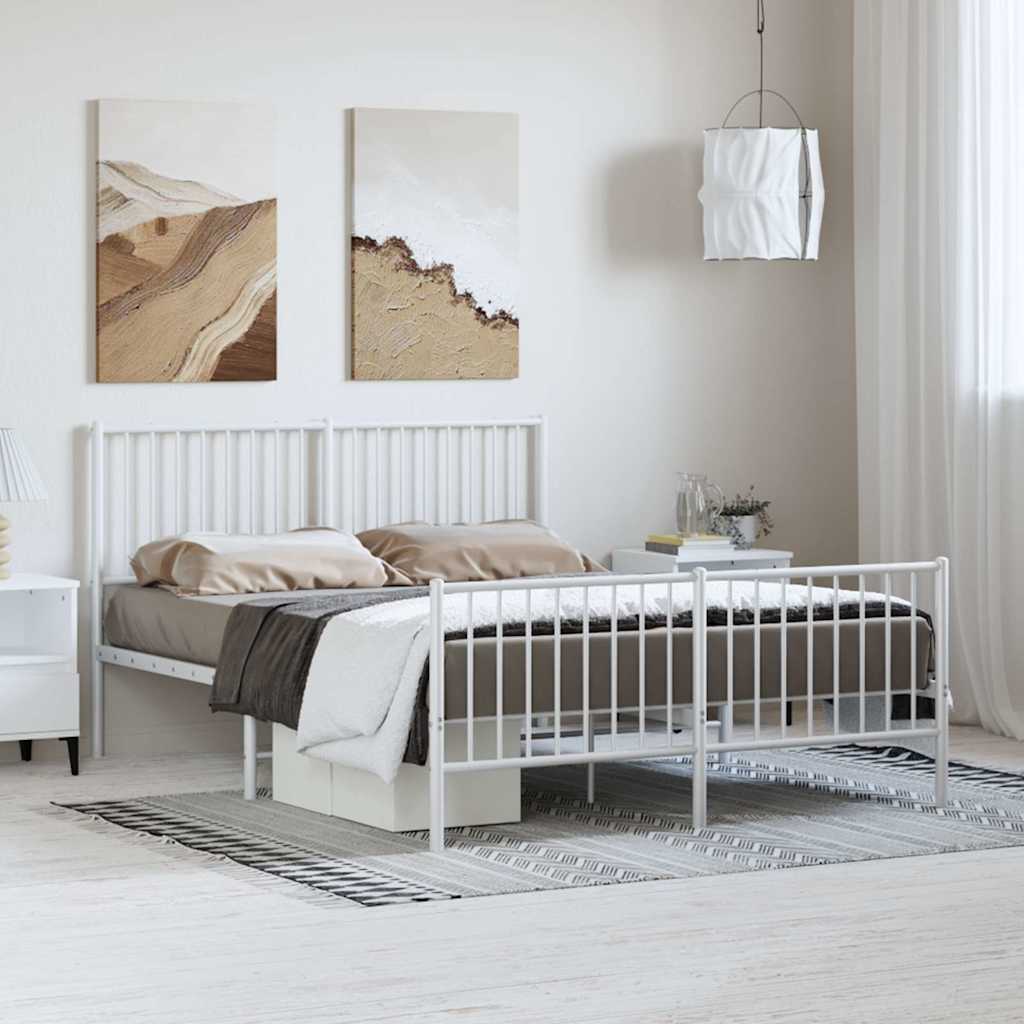 Vidaxl bedframe met hoofd- en voeteneinde metaal wit 135x190 cm