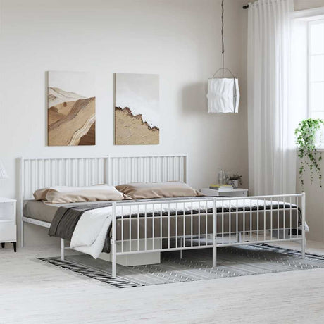Vidaxl bedframe met hoofd- en voeteneinde metaal wit 193x203 cm