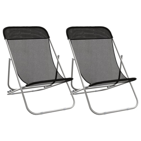 Vidaxl strandstoelen 2 st textileen en gepoedercoat staal zwart