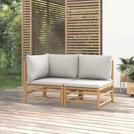 Vidaxl 2-delige loungeset met kussens bamboe lightgrijs