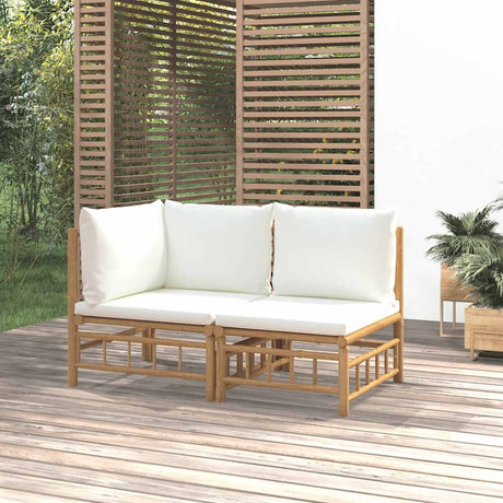 Vidaxl 2-delige loungeset met kussens bamboe crèmewit