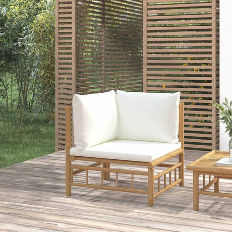 Vidaxl tuinhoekbank met kussens bamboe crèmewit