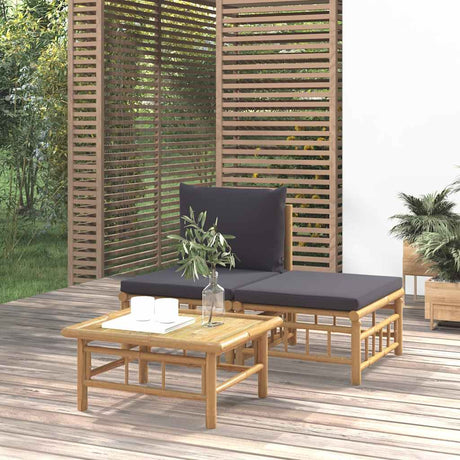 Vidaxl 3-delige loungeset met kussens bamboe donkergrijs