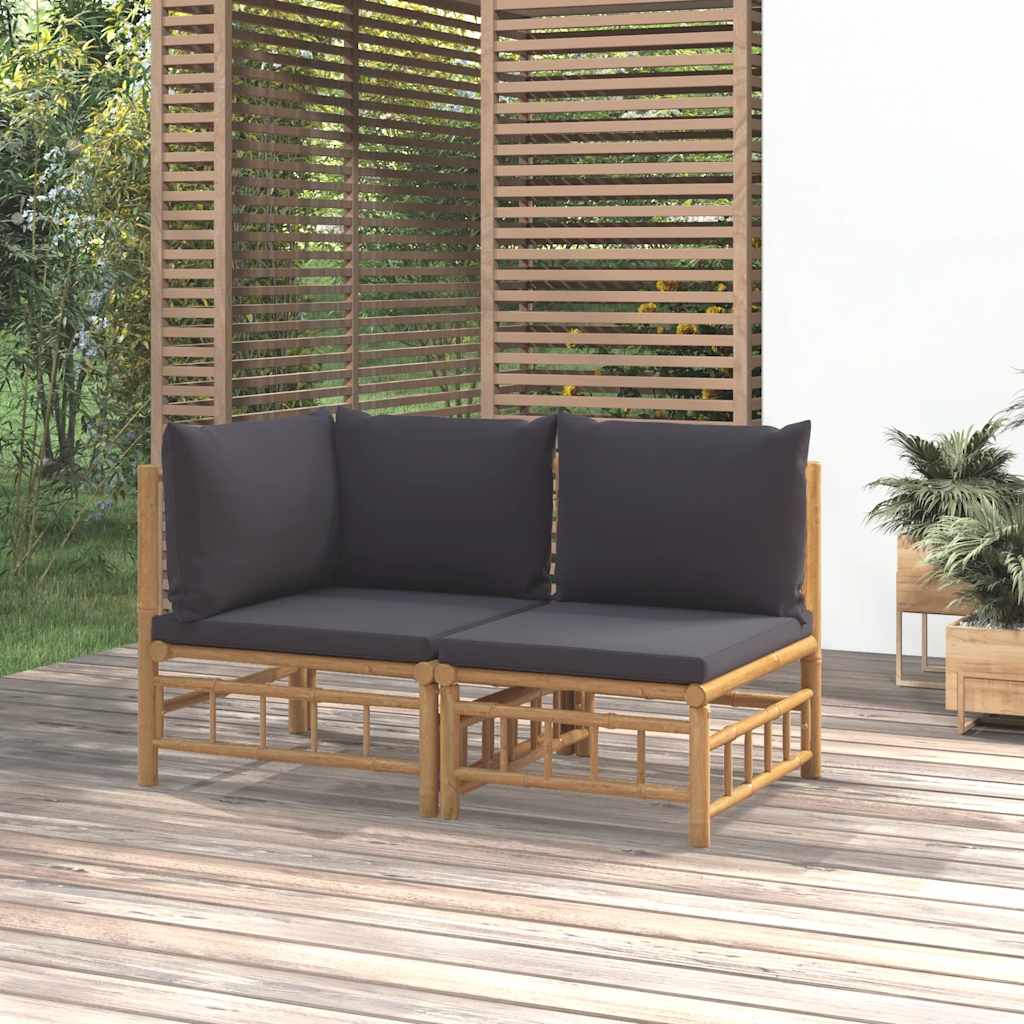 Vidaxl 2-delige loungeset met kussens bamboe donkergrijs