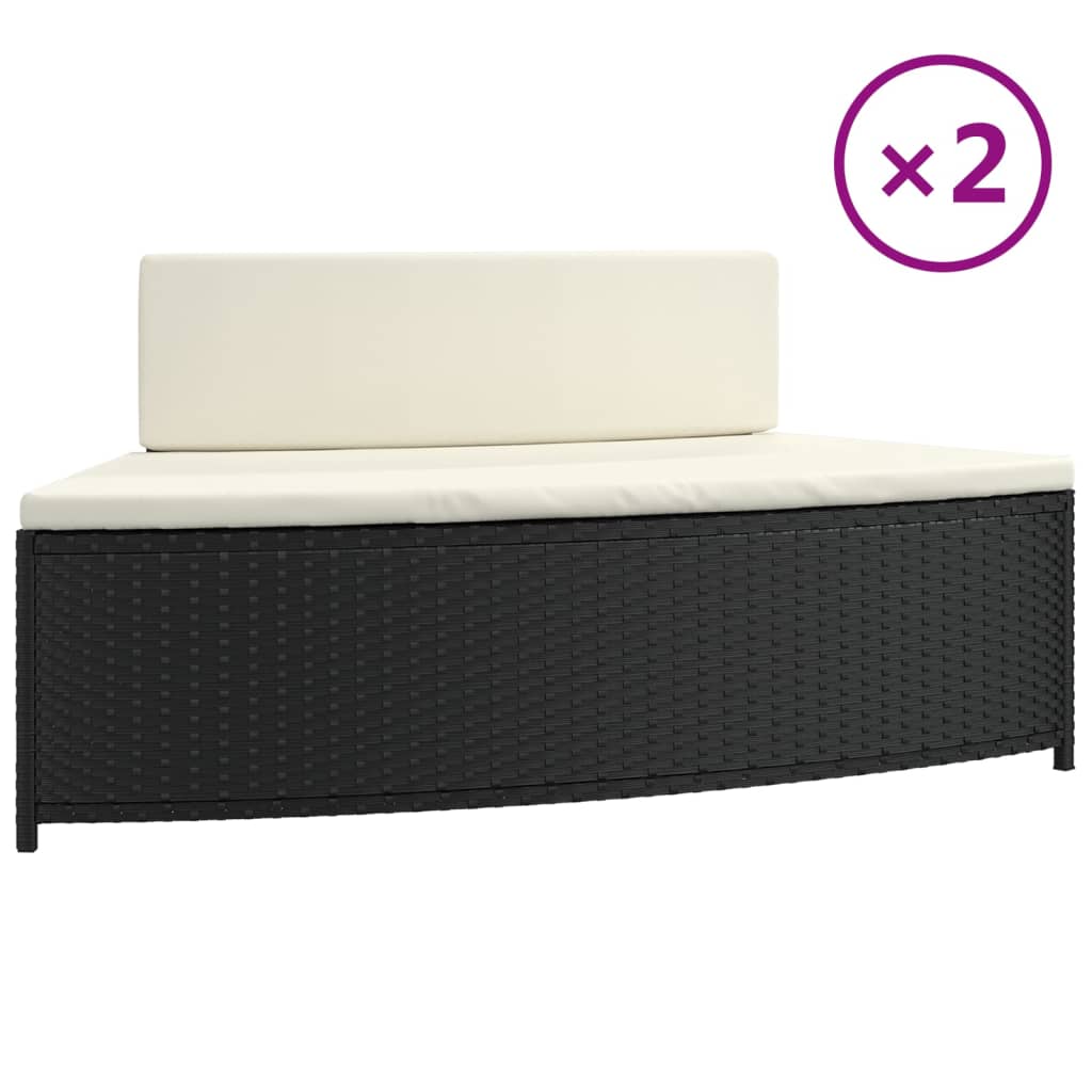 VidaXL Spa-Bänke mit Kissen 2 Stk. Polyrattan schwarz