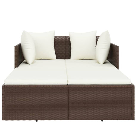 Vidaxl ligbed met kussens 182x118x63 cm poly rattan bruin