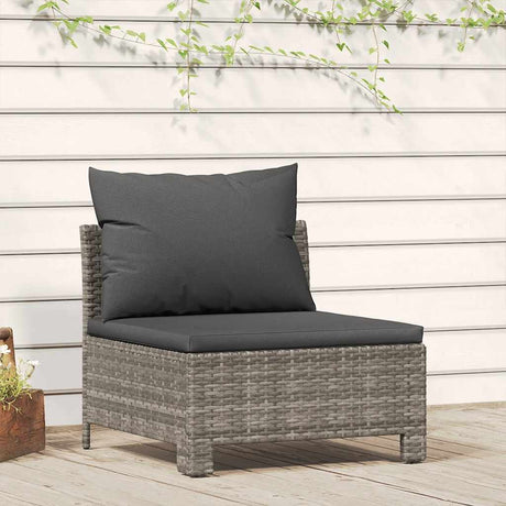 Vidaxl tuinbank midden met kussen grijs poly rattan