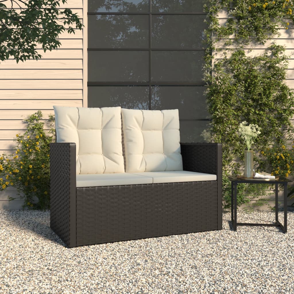 Vidaxl tuinbank met kussens 105 cm poly rattan zwart