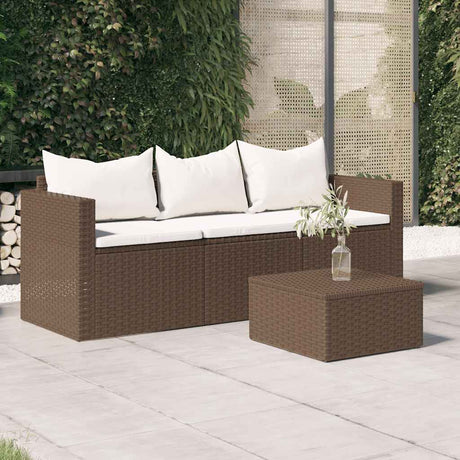Vidaxl tuinbank 3-zits met kussens poly rattan bruin