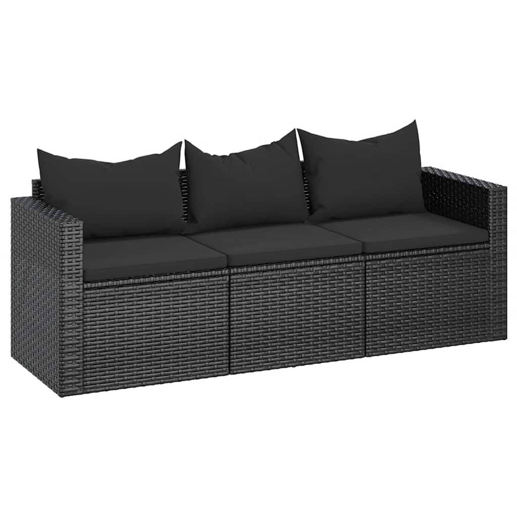 Vidaxl tuinbank 3-zits met kussens poly rattan zwart