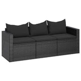 Vidaxl tuinbank 3-zits met kussens poly rattan zwart
