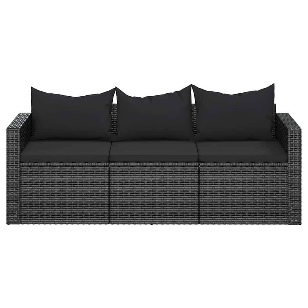 Vidaxl tuinbank 3-zits met kussens poly rattan zwart