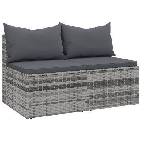 Vidaxl tuinmiddenbank met kussens 2 st poly rattan grijs