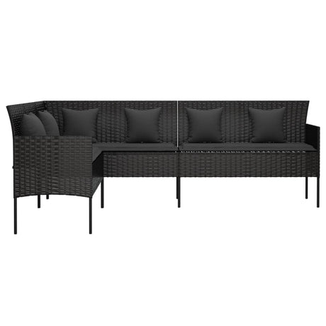 Vidaxl tuinbank l-vormig met kussens poly rattan zwart