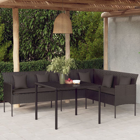 Vidaxl tuinbank l-vormig met kussens poly rattan zwart
