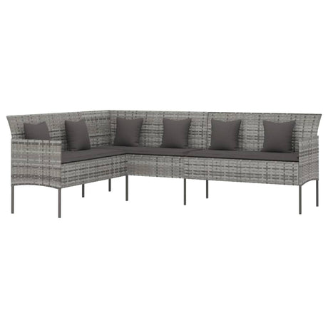 Vidaxl tuinbank l-vormig met kussens poly rattan grijs