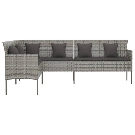 Vidaxl tuinbank l-vormig met kussens poly rattan grijs