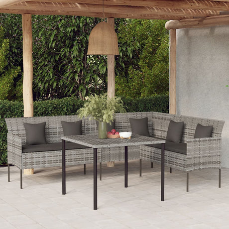 Vidaxl tuinbank l-vormig met kussens poly rattan grijs