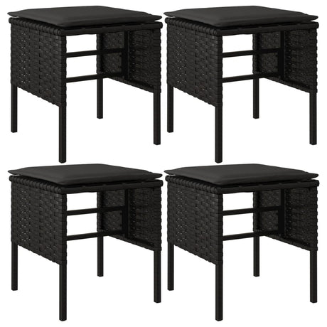 Vidaxl tuinvoetenbanken 4 st met kussens poly rattan zwart