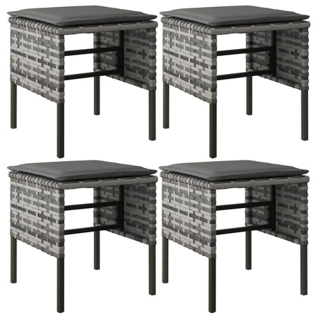 Vidaxl tuinvoetenbanken 4 st met kussens poly rattan grijs