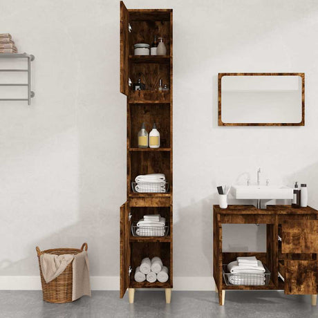 Vidaxl badkamerkast 30x30x190 cm bewerkt hout gerookt eikenkleurig